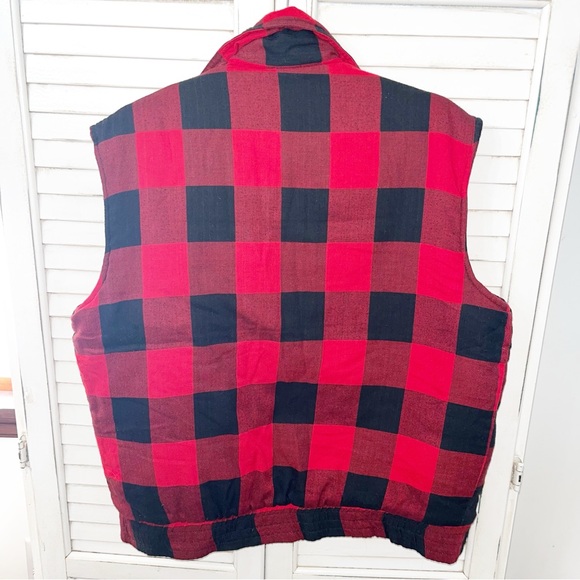 Vintage Branded Lion Black & Red Plaid Quilted Zip Front Vest Gilet Men’s Medium - Picture 3 of 5